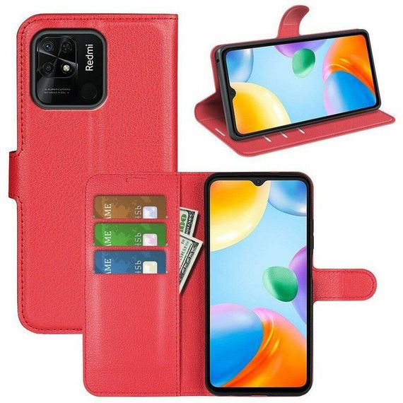 Чохол книжка з кишенями для карт на Xiaomi Redmi 10C колір Червоний