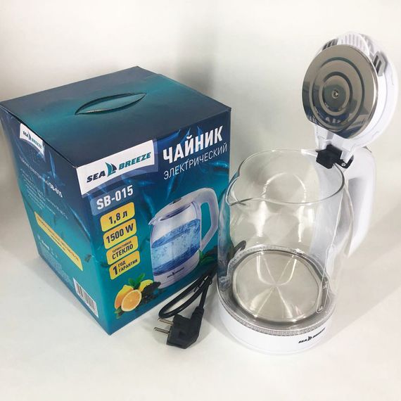 Электрочайник стеклянный Sea Breeze SB-015, 1.8 л, 1850 Вт, с подсветкой | Зображення 6