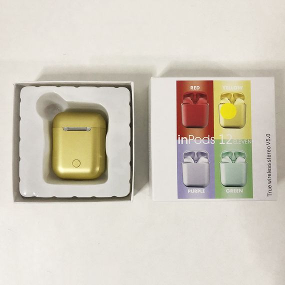 Бездротові навушники блютуз гарнітура inPods 12 simple TWS bluetooth V5.0 сенсорні. Колір: жовтий металік | Зображення 2