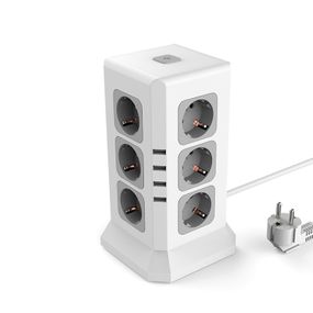 Мережевий фільтр SAFEMORE настільний, на 12 розеток + 4 USB виходи, 10A, 220-240V, 4000W, 2м, White
