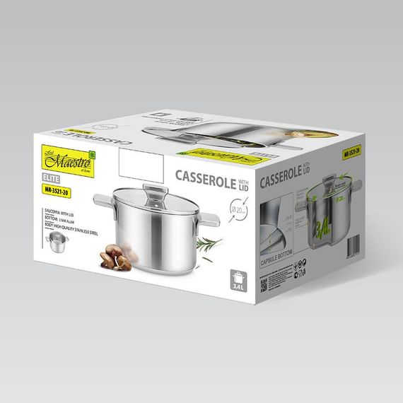 Каструля Maestro MR-3521-20, 3.4 л, 20 см, з нержавіючої сталі з кришкою, для всіх типів плит | Зображення 4