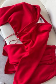 Спортивний костюм з коротким худі та прямими штанами - червоний цвет, M (є розміри)