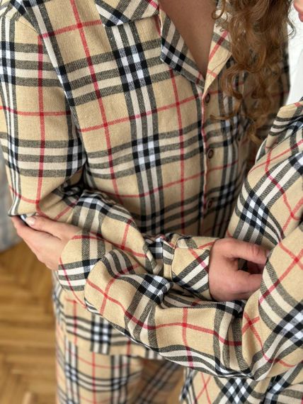 Фланелева чоловіча піжама на ґудзиках в бежеву клітинку | Зображення 9