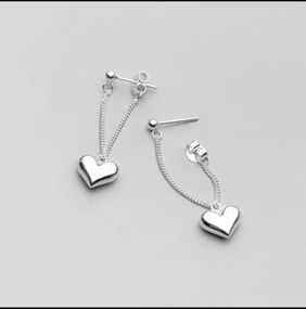 Сережки з сердечками на ланцюжках, сережки з сердечком, сережки з ланцюжками