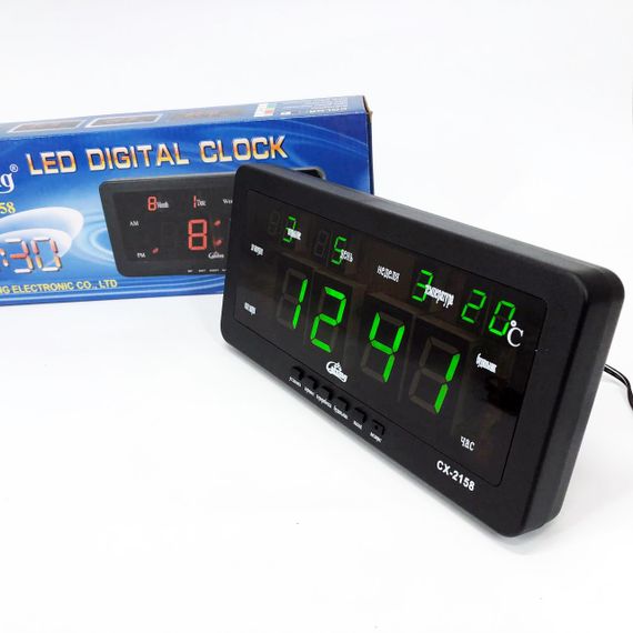 Годинник настільний Caixing CX-2158 із зеленим підсвічуванням, Електронний настільний годинник digital світиться | Зображення 6