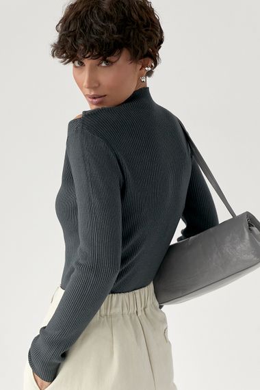 Лонг у рубчик з вирізами на плечі - темно-сірий цвет, ONE SIZE (є розміри) | Зображення 1