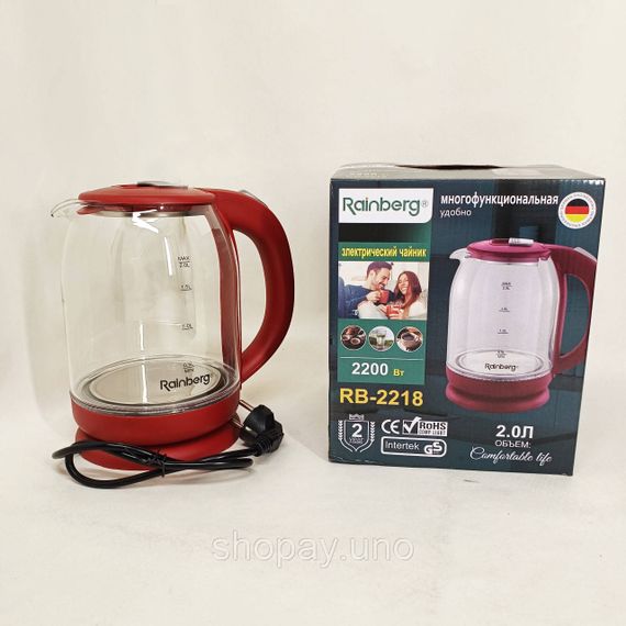 Електрочайник Rainberg RB-2218 3200 Вт 2л Red | Зображення 4