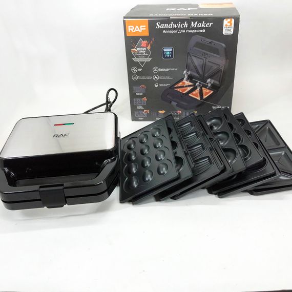 Мультимейкер RAF R.552 – 7 в 1: вафельниця, гриль, сендвічниця, пончики, горіхи, кекси, печиво, 800 Вт | Зображення 3