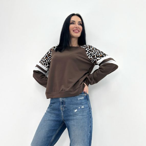 Женская легкая трикотажная кофта с леопардовым принтом GF04196 цвет коричневый, размер 42/44