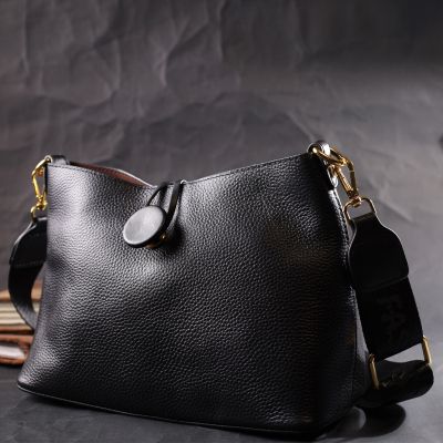 Сумка Vintage Жіноча із застібкою ґудзиком з натуральної шкіри Чорна (22319) | Зображення 2