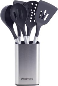 Набір кухонного приладдя Kamille Kitchen Utensils 5 аксесуарів на сталевий підставці