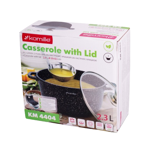 Каструля литий алюміній 2,3л 20*8,5см скляна кришка а/п Black marble 4404 KAMILLE | Зображення 2