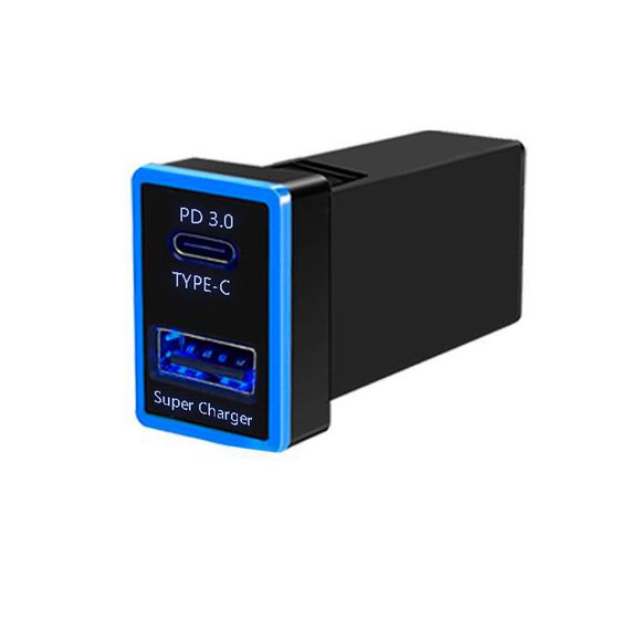 АЗУ врізне 60W-D01T03-С, PD+QC, Type-C: 30W, USB: 30W, LED підсвічування, комплект дротів з роз'ємами, 33x22х58mm, Black | Зображення 1