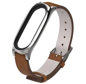 Кожаный ремешок Primo Mijobs для фитнес-браслета Xiaomi Mi Smart Band 5 - Brown&Silver