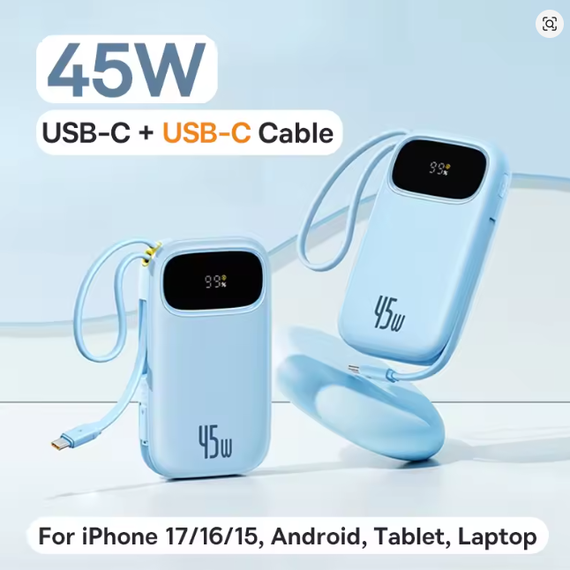 Павербанк 20000 mAh 45W Baseus EnerFill FC31 — зовнішній акумулятор з LCD-дисплеєм, 4 портами та швидкою зарядкою голубий