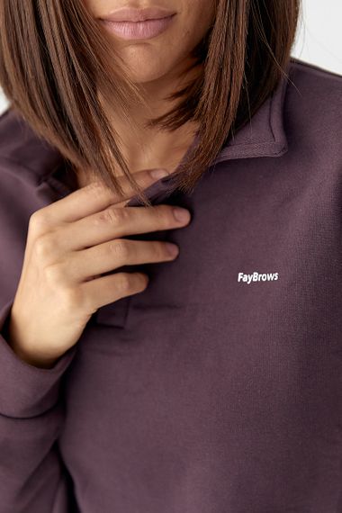 Теплий костюм зі світшотом-поло і прямими штанами - баклажан цвет, ONE SIZE (є розміри) | Зображення 3