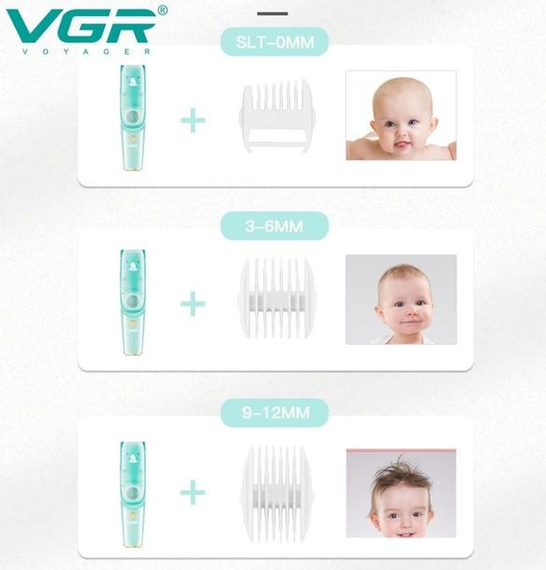 Машинка для стрижки детей и младенцев VGR Baby V-151, Беспроводной триммер 3 насадки с вытяжкой | Зображення 4