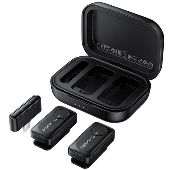 Петличний бездротовий мікрофон Borofone BFK17 Lemai dual-mic Type-C Black | Зображення 6
