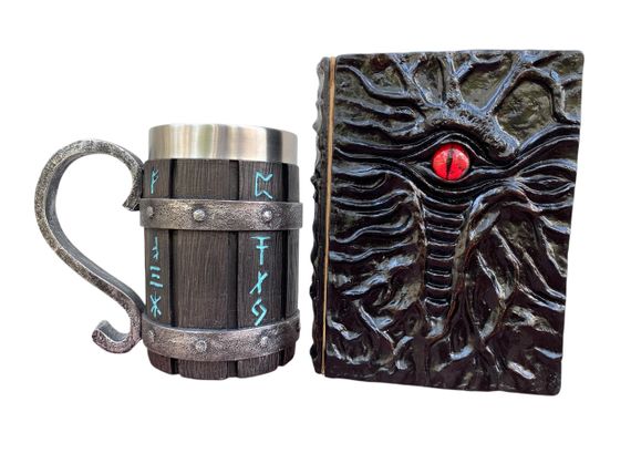 Подарунковий набір Кухоль 3D Скандинавські Руни та Блокнот 3D «Книга, що дивиться у відповідь»