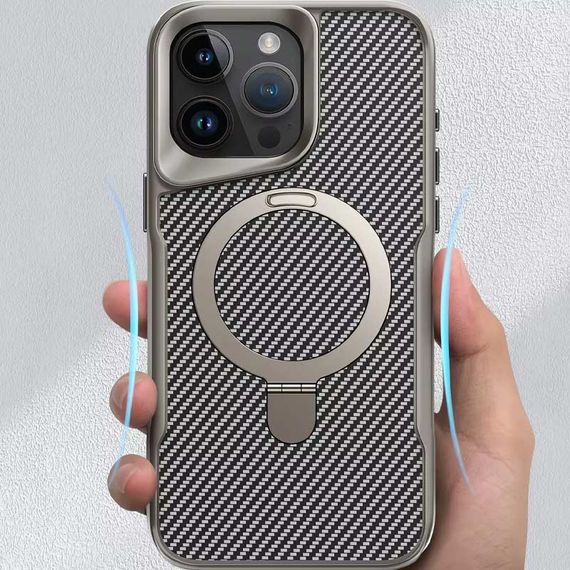 TPU+PC чохол Metal Buttons with MagSafe Carbon Ring для Apple iPhone 15 Pro (6.1") Сірий | Зображення 1