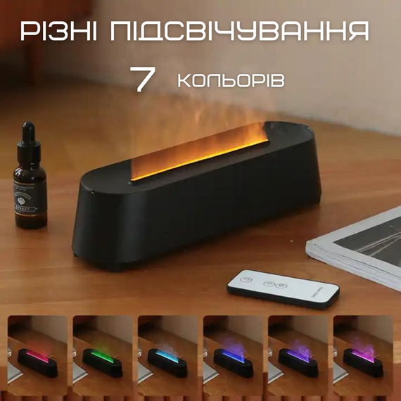 Аромадифузор с Имитацией Огненного Пламя Ультразвуковой USB Увлажнитель Воздуха с LED Подсветкой 3в1 Ночник для Детей Черный | Зображення 2