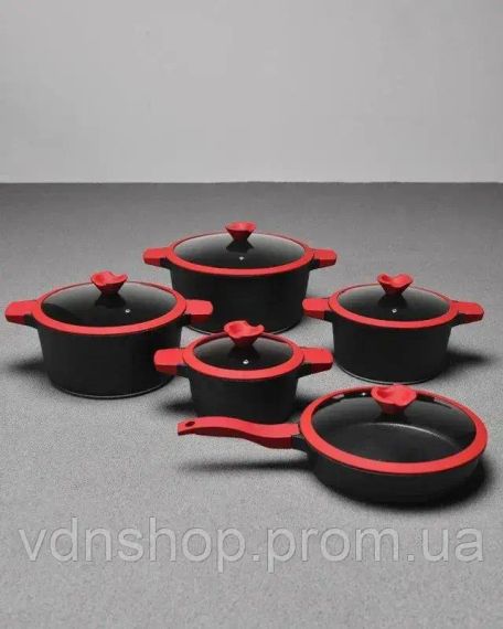 Набір із 4 каструль та сковорідки зі скляними кришками та антипригарним покриттям XW-10 Набір із 10 предметів | Зображення 3