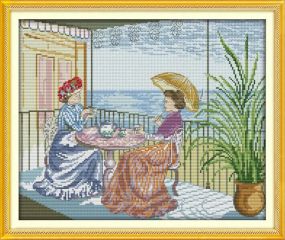Набір для вишивання за нанесеною на канву схемою "Afternoon tea". AIDA 14CT printed 38*33 см