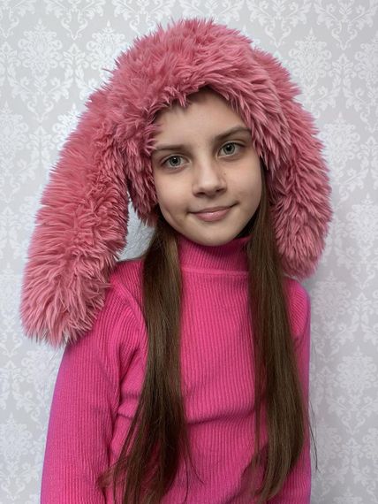 Пухнаста шапка з вушками кролика Рожевий One Size 54-57р (1278) | Зображення 1