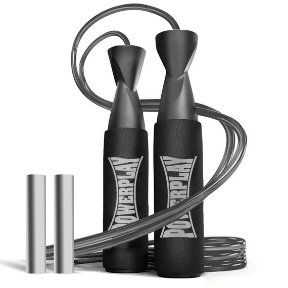 Скакалка швидкісна Паверплей 4211 X ROPE з обтяжувачами (120г*2) Чорна (3м.)