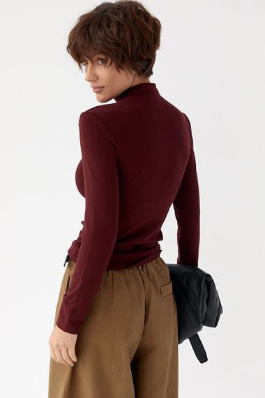 Трикотажний однотонний лонг із переплетом - бордо цвет, ONE SIZE (є розміри) | Зображення 1