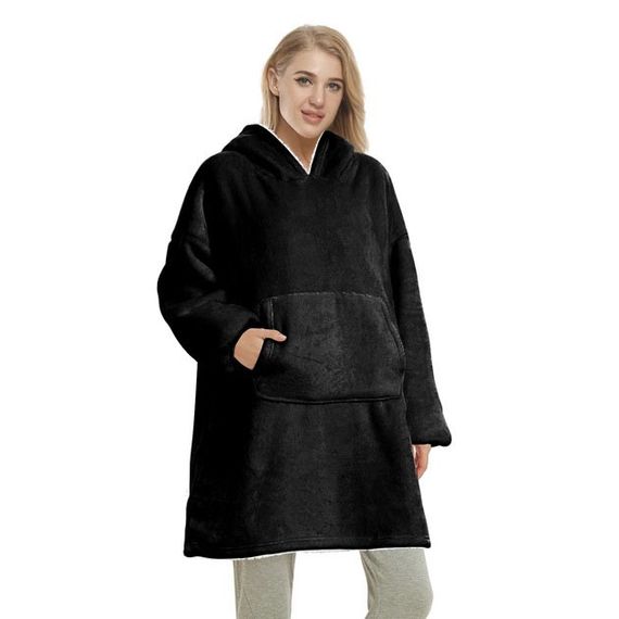 Толстовка  плед с капюшоном и рукавами Huggle Hoodie оверсайз,худи с большим карманом для рук ,цвет: черный | Зображення 8