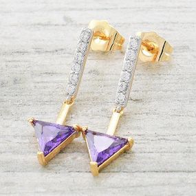 Сережки підвіски з родінням фіолетові фіаніти (23167)