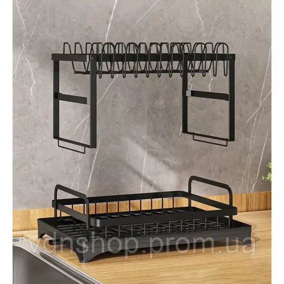 Сушилка для посуды JYG (двухъярусная, из нержавеющей стали), черная, товары для дома | Зображення 2