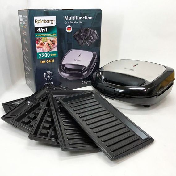 Бутербродница гриль сендвичница Rainberg RB-5408, Электробутербродница, XB-454 Мультипекарь вафельница | Зображення 4
