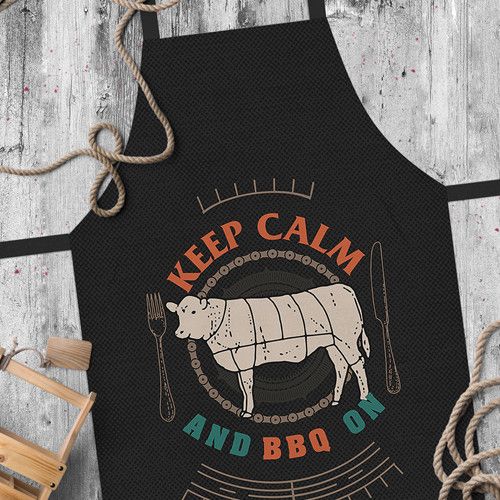 Фартук полноцветный Сolorful Keep calm and BBQ on (чёрный)