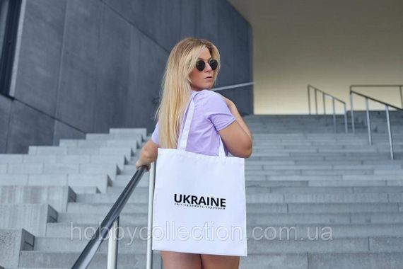 Сумка шопер жіноча із патріотичним принтом "UKRAINE світ належить хоробрим" біла | Зображення 2