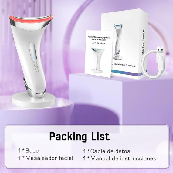 Масажер для обличчя та шиї з мікрострумами та прогрівом 45 °C, електричний ліфтинг-апарат для підтягування шкіри, антив | Зображення 3