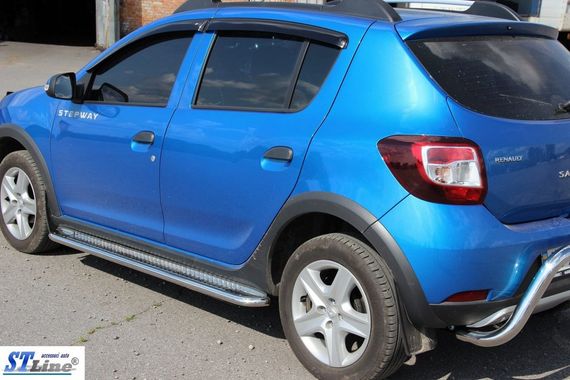 Боковые пороги KB001 (нерж) 42 мм для Renault Sandero 2013-2024 гг | Зображення 2