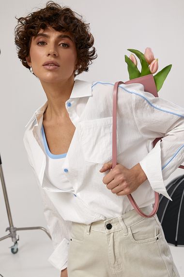 Класична сорочка з контрастними вставками в комплекті з майкою - молочний цвет, ONE SIZE (є розміри)