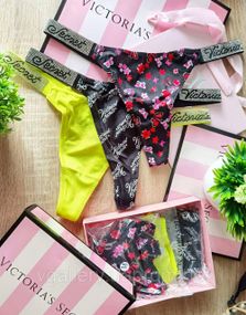 Женские трусики Стринги Victoria`s Secret Стразы L, Черно-красный Прописью