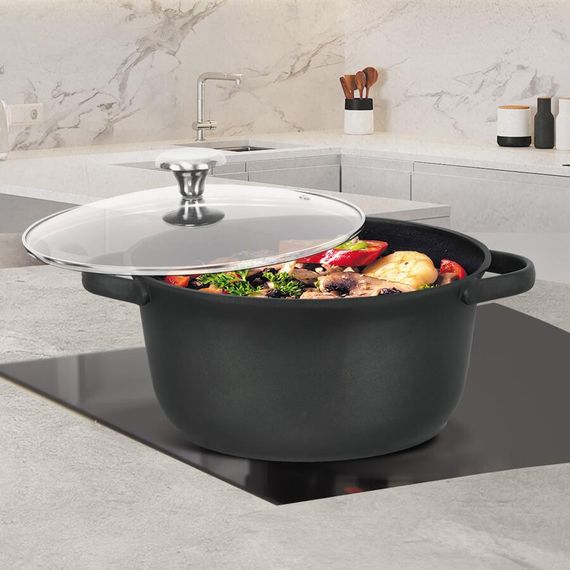 Каструля Maestro MR-4027-28, 6.8 л, 28 см, алюмінієва з кришкою та антипригарним покриттям | Зображення 1