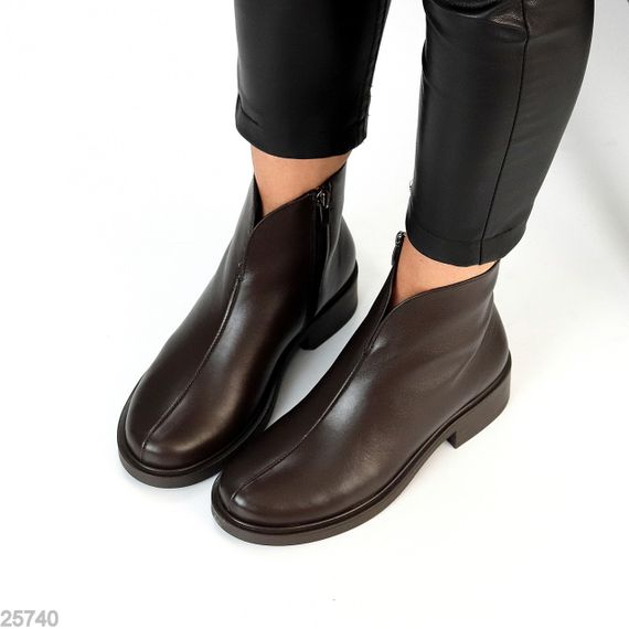 Практичні універсальні шоколадні зимові шкіряні черевики низький хід | Зображення 2