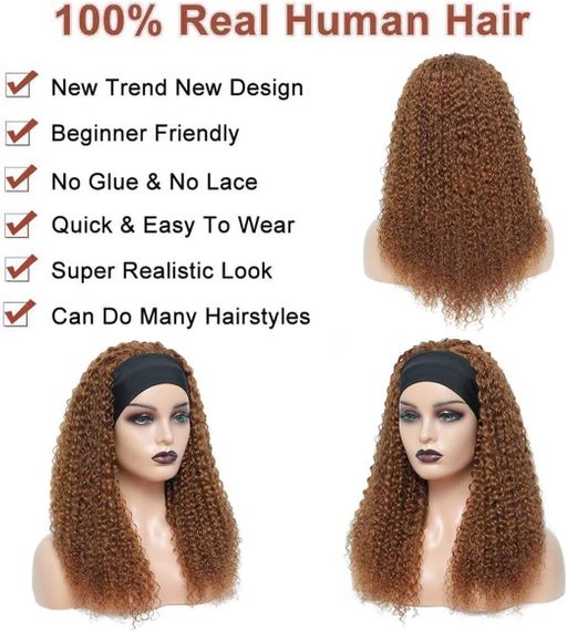 Парик кудрявый Ladiary 50 см из натуральных волос с повязкой, светло-рыжий, густой без клея объемное мини-афро | Зображення 2