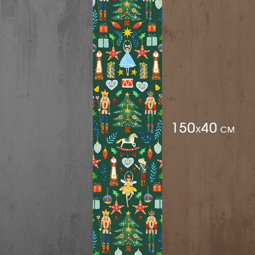 Доріжка на стіл Лускунчик на зеленому тлі 150x40 см (DR__23NG015) | Зображення 1