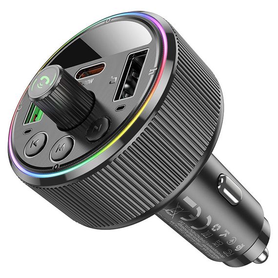 АЗП FM модулятор Hoco E82 Guerrero PD30W+QC3.0 (2USB-A/1C) Black | Зображення 2