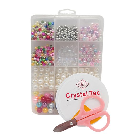 Набор для творчества "Бисер" 1183-4 бусины, резинка, ножницы, пластиковая коробка
