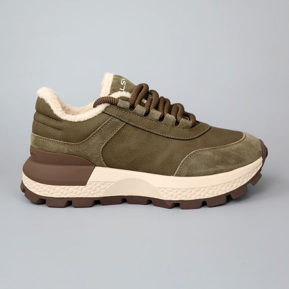 Кросівки жіночі шкіряні хутро 589983 Хакі 36 37 38 39 40 41