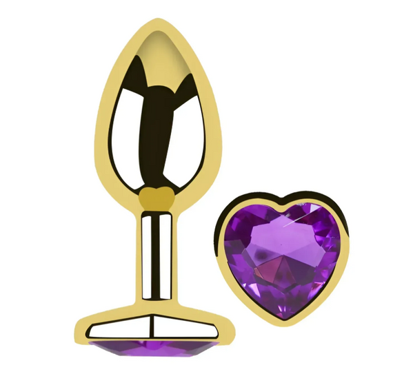 Анальна пробка із кристалом EGZO - Gold Heart Plug Purple size S Sex Aura | Зображення 1