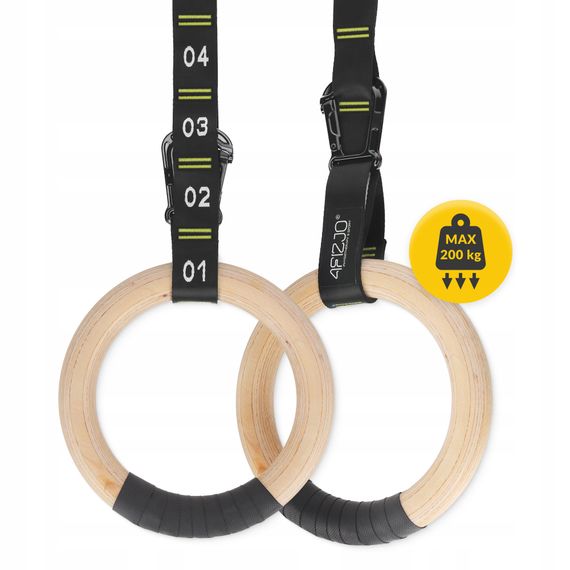 Гімнастичні кільця 4FIZJO дерев'яні, регульовані Black/Yellow (P-5905973402729) | Зображення 1