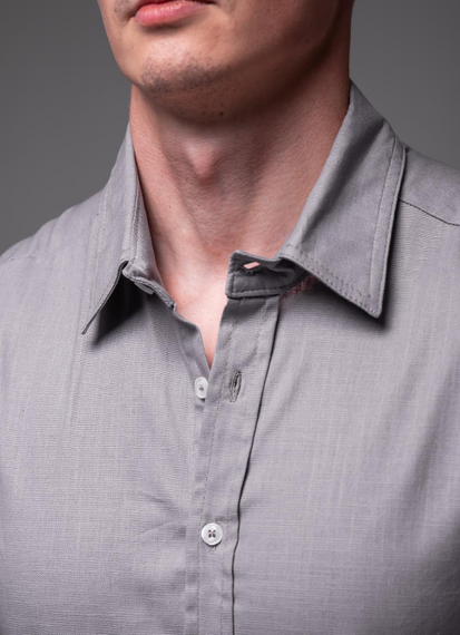 Чоловіча лляна сорочка з довгим рукавом на ґудзиках колір сірий, розмір L RA2389 | Зображення 3